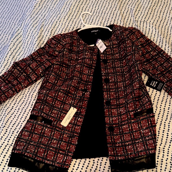 Lipsy Women's Red and Black Checkered Blazer - Picture 1 of 2